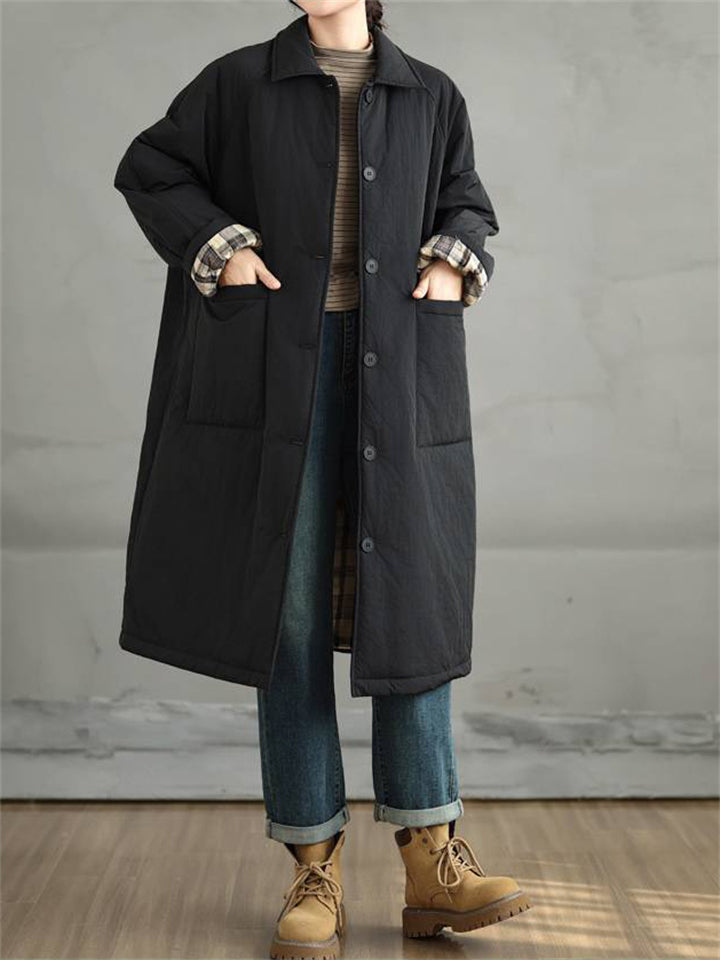 Winter Mid Length Long Sleeve Pockets Coat for Women