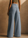 Women High Waist Cargo Wide Leg Denim Baggy Jeans