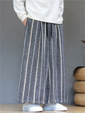 Men's Autumn Vintage Striped Drawstring Wide Leg Pants