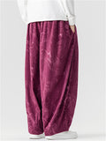 Chinese Style Loong and Phoenix Jacquard Corduroy Loose Fit Harem Pants