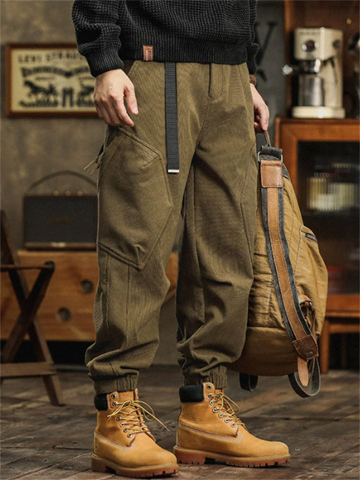 ‌Men's Stylish Mid Waist Loose Fit Multi-Pocket Workwear Jogger Pants
