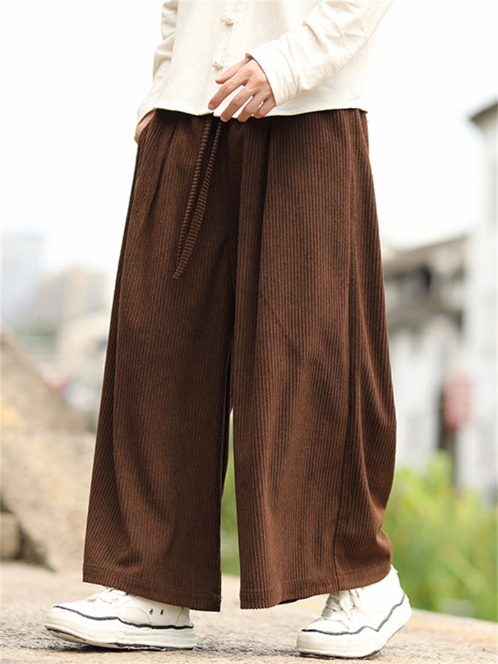 Men's Retro Comfy Loose-Fit Elastic Waist Casual Corduroy Pants