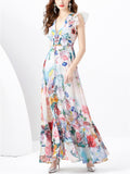 Elegant Deep V Neck Sleeveless Floral Beach Dress for Women