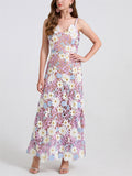 Women's Lace Flowers Embroidery Strap Big Hem Dress