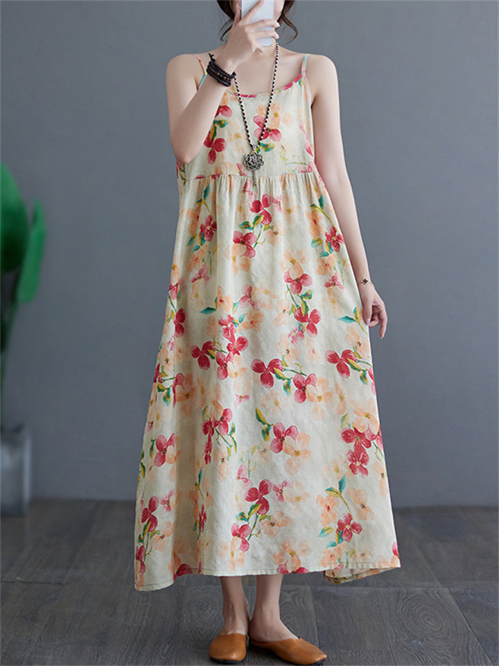 Women's Simple Flowers Print Strap Maxi Dress