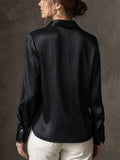Women Chic Textured Satin Long Sleeve Button Down Shirts