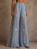 Womens Summer Floral Tie Dye Wide Leg Mesh Sheer Boho Pants