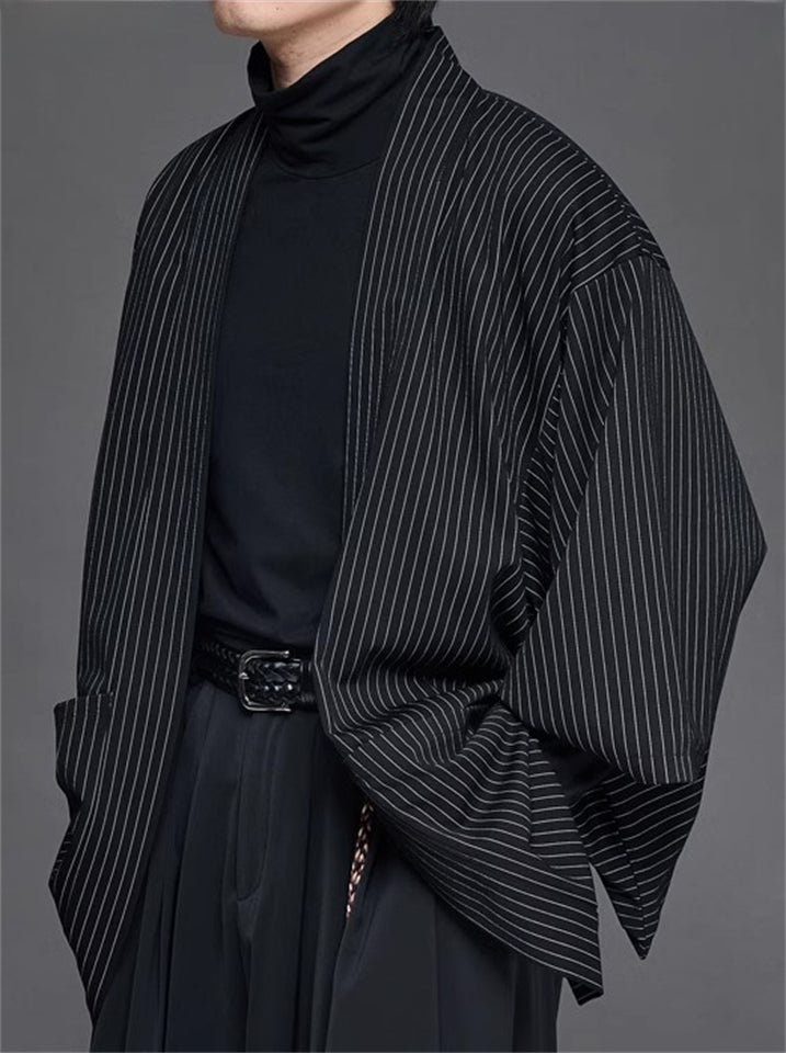 Japanese Style Black Stripe 3/4 Sleeve Cardigan for Men