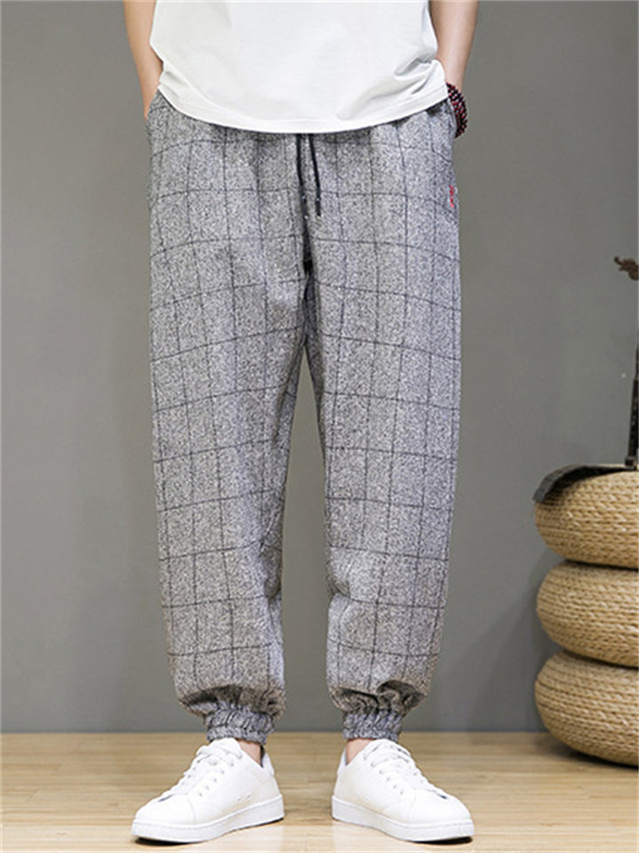 Men's Casual Drawstring Plaid Harem Jogger Pants