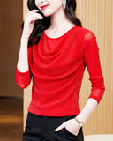 Women's Round Neck Bling Solid Color Long-sleeve Undershirt
