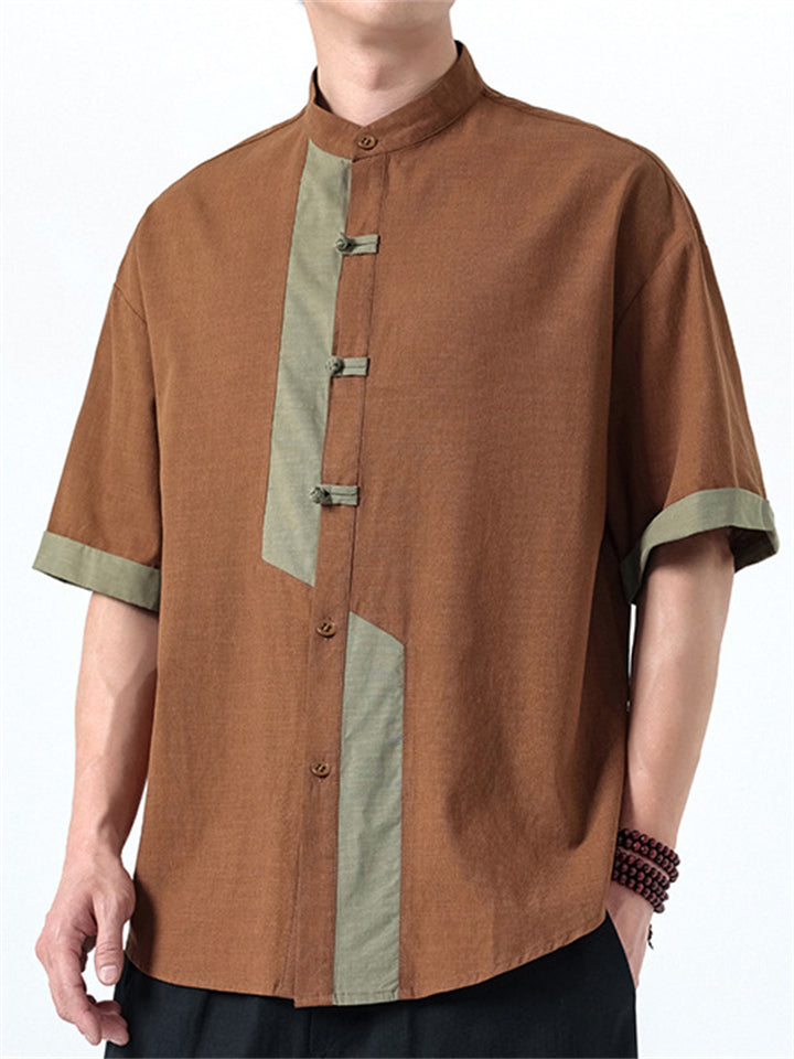 Men's Summer Contrast Color Linen Short Sleeve Shirts