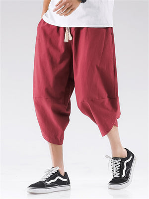 Men's Hem Side Slit Kung Fu Training Cropped Pants