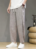 Men's Chinese Style Summer Lightweight Cotton Blend Loose Fit Cropped Pants