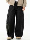 Men's Retro Japanese Style Pleated Pockets Wide Leg Scimitar Cargo Pants