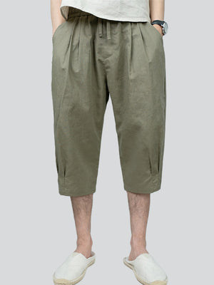 Men's Solid Color Comfortable Linen Cropped Pants for Summer