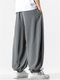 Men's Summer Solid Color Wide Leg Ankle-Tied Bloomers Pants