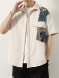 Cute Bear Print Half-Sleeve Lapel Shirt for Male