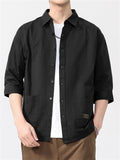 Men's Casual Solid Color Cotton 3/4 Sleeve Cargo Shirts