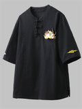 Men's Chinese Style Summer Quarter Button Lotus Embroidery Shirts