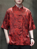 Summer Cool Chinese Style Print Stand Collar Half Sleeve Shirts