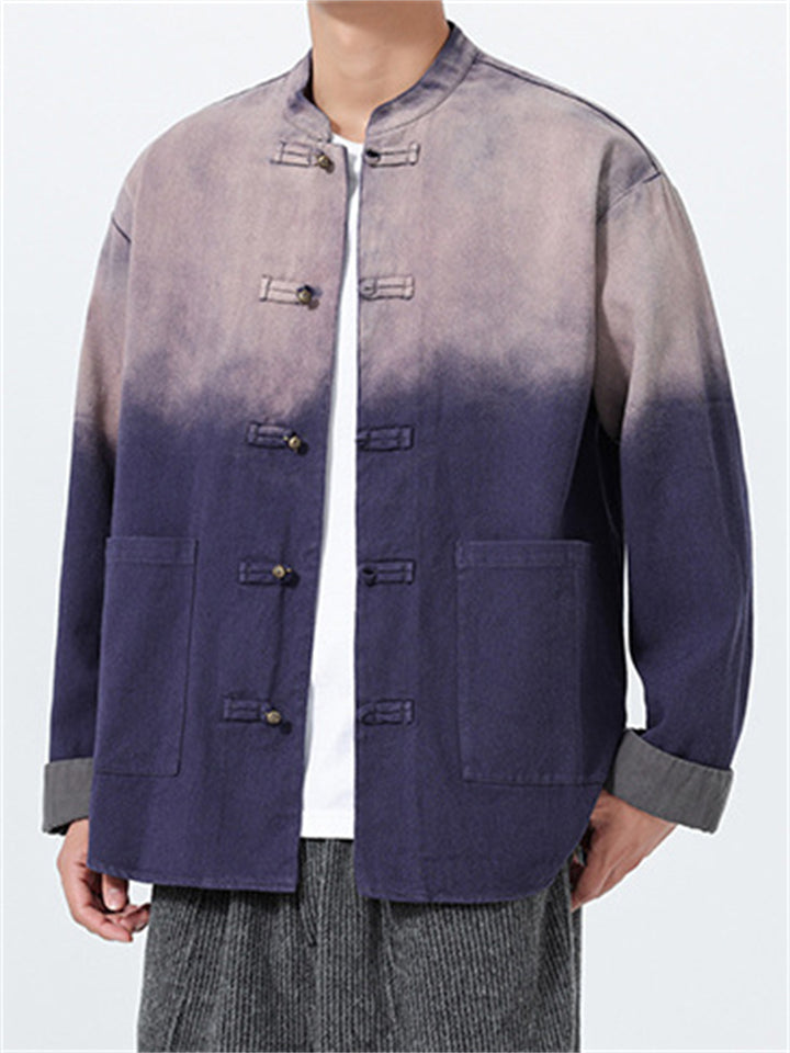 Men's Chinese Style Gradient Stand Collar Long Sleeve TangSuit Jackets