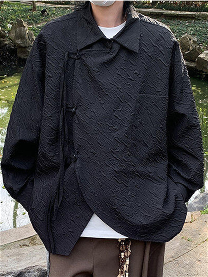Men's Chinese Style Long Sleeve Vintage Loose Textured Shirts