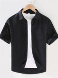 Simple Men's Summer Cotton Linen Short Sleeve Shirts