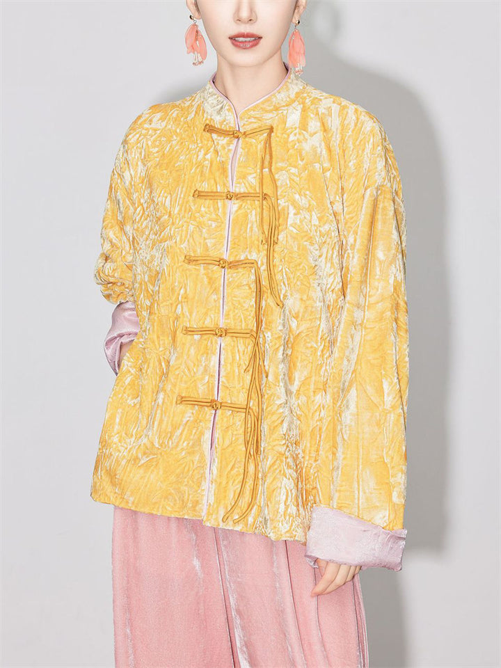 Women's Beautiful Chinese Style Yellow Velvet Tang Suit