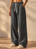 Women Corduroy Wide Leg Drawstring Elastic Waist Loose Fit Pants