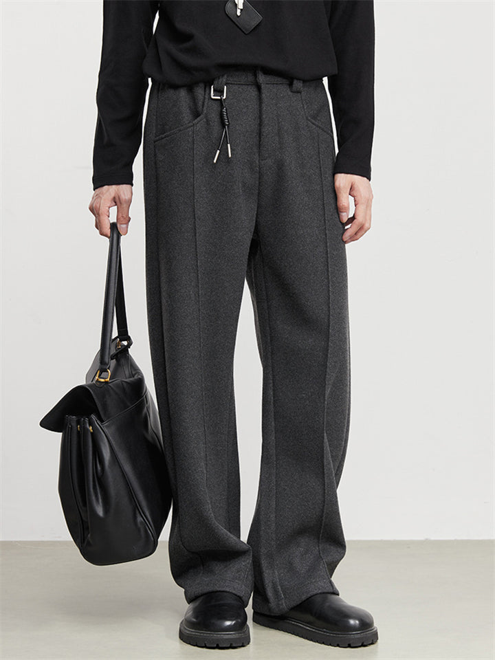 Men's Autumn Japanese Style Simple Loose Fit Scimitar Pants with Pockets