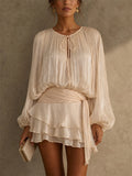 Women's Sweet Style Metallic Pleated Tiered Ruffle Mini Dress