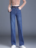 Women's High Waist Stripped Regular Fit Straight Leg Stretchy Jeans