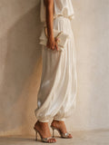 Women High Waist Glossy Pleated Loose Harem Jogger Pants