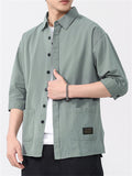 Men's Casual Solid Color Cotton 3/4 Sleeve Cargo Shirts