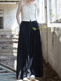Women's Patchwork Cotton Linen High-Rise Wide Leg Pants