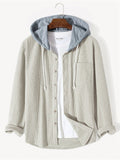 Men's Contrast Color Waffle Pattern Button Up Pocket Hooded Shirts
