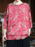 Cool Loose Oriental Style Print 3/4-sleeved Shirt for Men