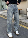 Men's American Style Vintage Jacquard Regular Fit Straight Leg Jeans