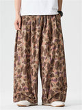 Unisex Vintage Camouflage Printed Drawstring Wide Leg Pants