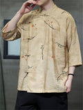 Men's Summer Cool Chinese Style Print Slant Placket Half Sleeve Shirts