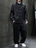 Oriental Leaf Pattern Lapel Shirt and Loose Elastic Waist Pants Set for Men