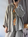 Loose Linen Distressed Textured Long Sleeve Shirt for Women