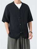 Retro Cotton Collarless Button Tang Suit Cardigan Shirt For Men