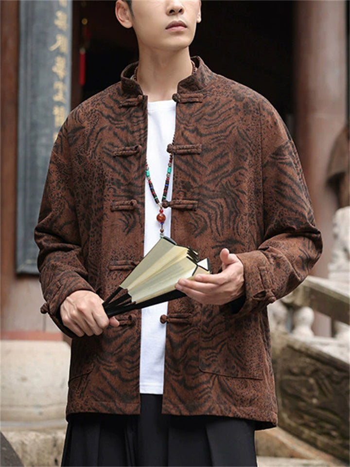 Men's Tiger Print Stand Collar Tang Suit Vintage Chinese Kung Fu Jackets