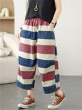 Women's Casual Contrast Color Wide Leg Cropped Harem Pants