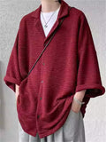 Men's Casual Solid Color Textured 3/4 Sleeve Cardigan Shirt