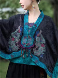 Women's Ethnic Style Embroidered BatWing Sleeve Cardigan Cloak Jacket