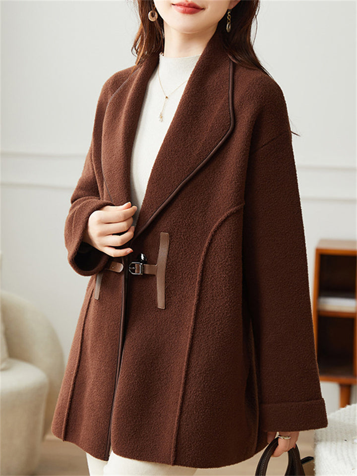 Women's Long Sleeve Solid Color Woolen Blend Jacket