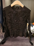 W‌omen's Autumn One Size Textured Ruffled Pleats Long Sleeve Shirts