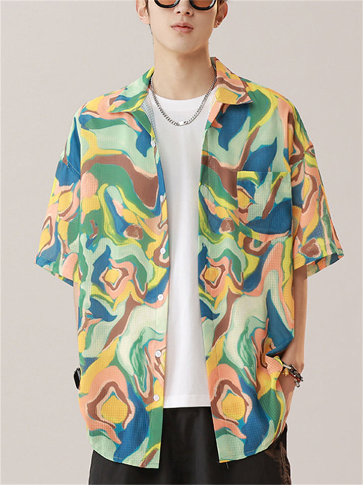 Men's Cool Holiday Style Painting Print Short Sleeve Beach Shirt